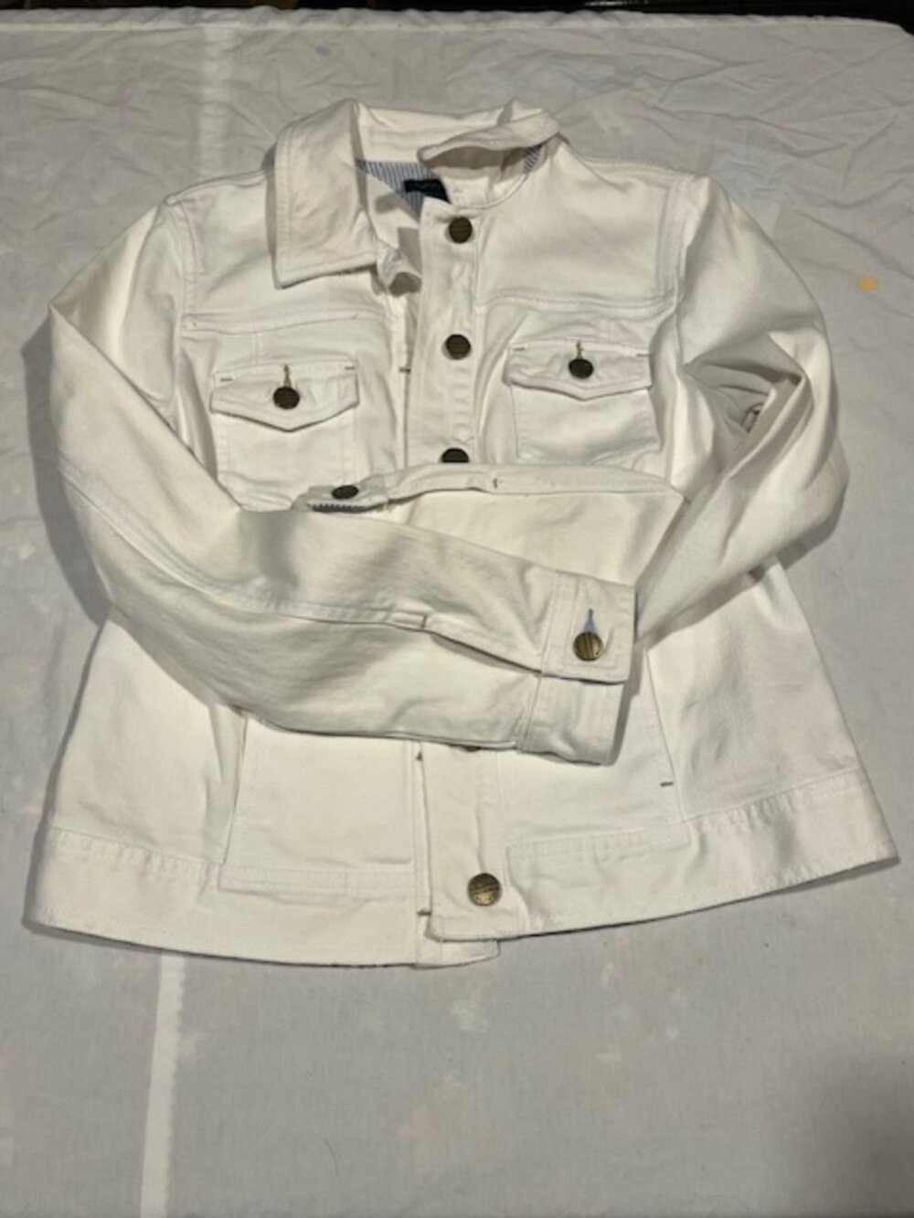 Tommy Hilfiger Cotton White Denim Buttoned Down Jacket w/Pockets Logo ButtonsMed